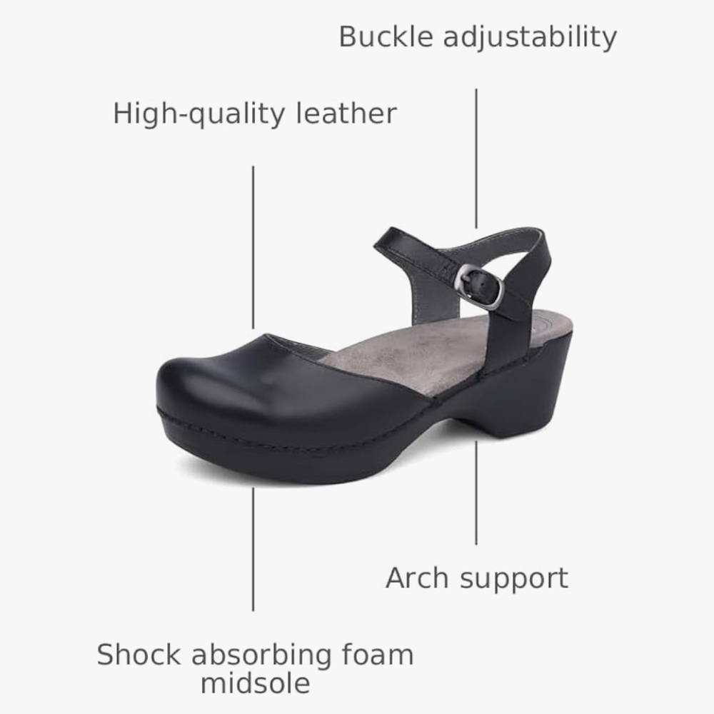 Dansko Black Leather Mules with Buckle